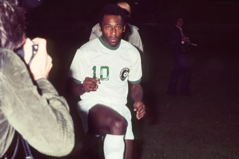 Pele before a game with NY Cosmos in New York on March 11, 1976.   - Photo by Icon Sport