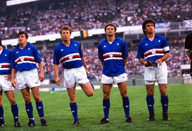 Fausto PARI, Moreno MANNINI, Pietro VIERCHOWOD and Luca PELLEGRINI of Sampdoria during the European Cup Winners Cup Final match between Sampdoria and Anderelecht, at Ullevi, Gothenburg, Sweden on 9 May 1990 ( Photo by Serge Philippot / Onze / Icon Sport )   - Photo by Icon Sport