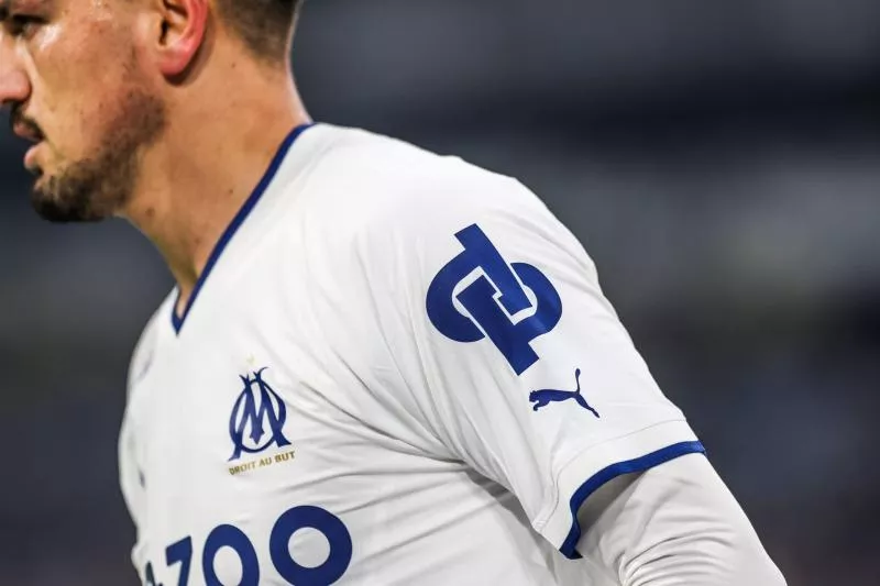 Illustration jersey of Marseille with the logo of JUL, d'or et de platines during the Ligue 1 Uber Eats match between Olympique de Marseille and Football Club de Lorient at Orange Velodrome on January 14, 2023 in Marseille, France. (Photo by Johnny Fidelin/Icon Sport)   - Photo by Icon Sport