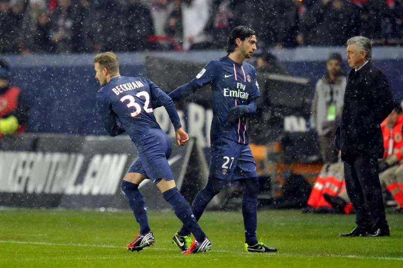 David BECKHAM / Javier PASTORE - 24.02.2013 - Paris Saint Germain / Marseille - 26e journee de Ligue 1 Photo: Amandine Noel / Icon Sport   - Photo by Icon Sport