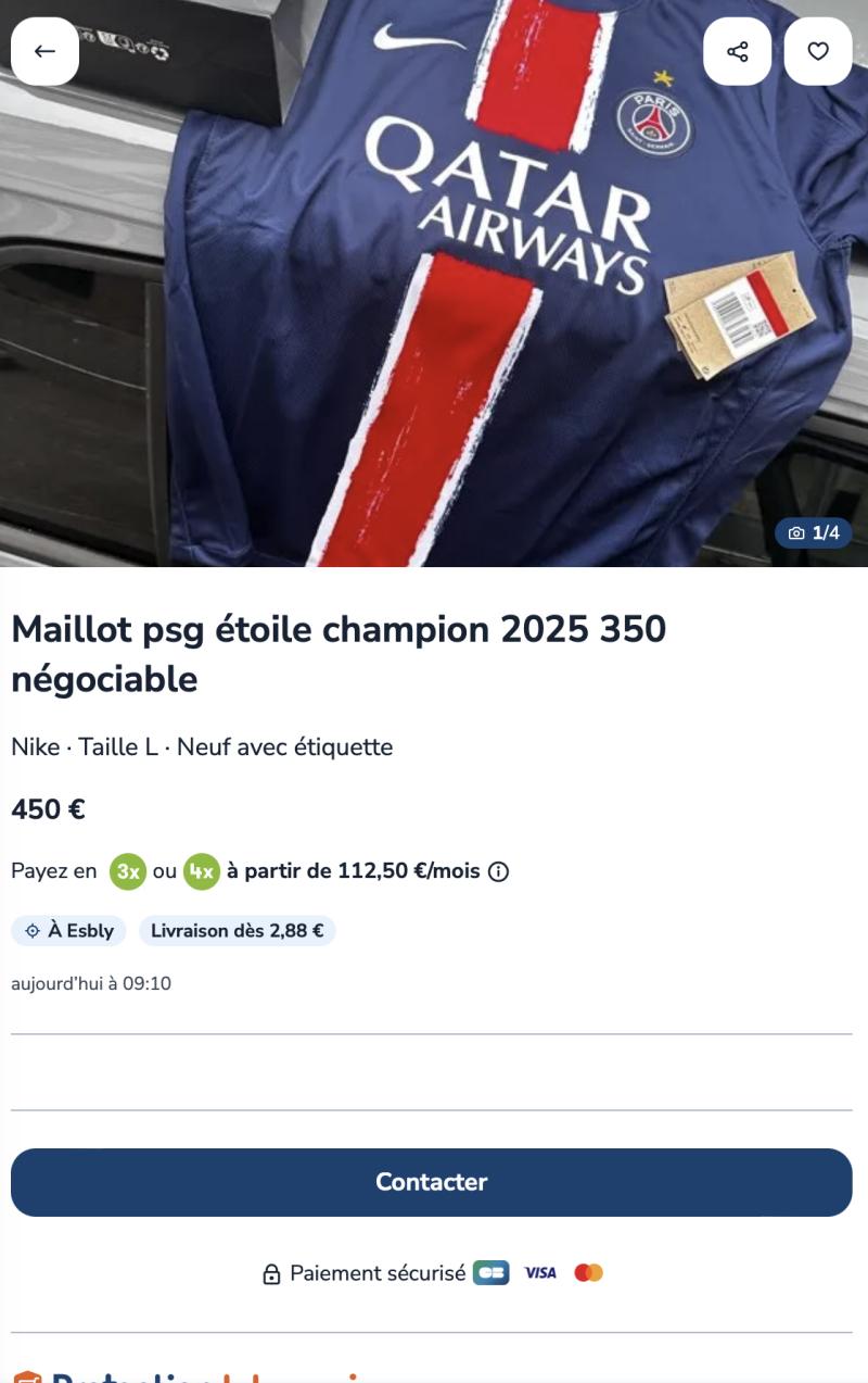 Le maillot étoile du PSG se revend 450 euros