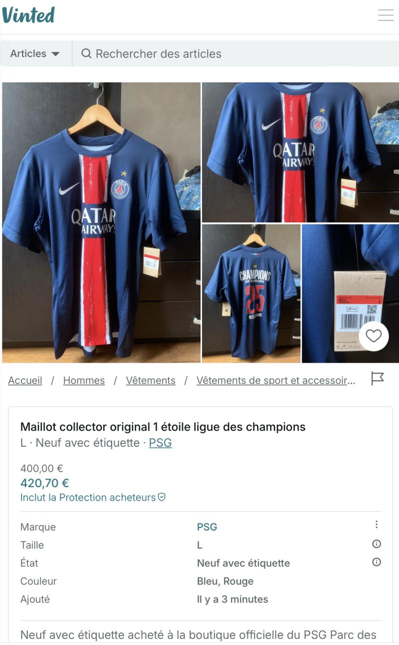 Le maillot étoile du PSG se revend 450 euros