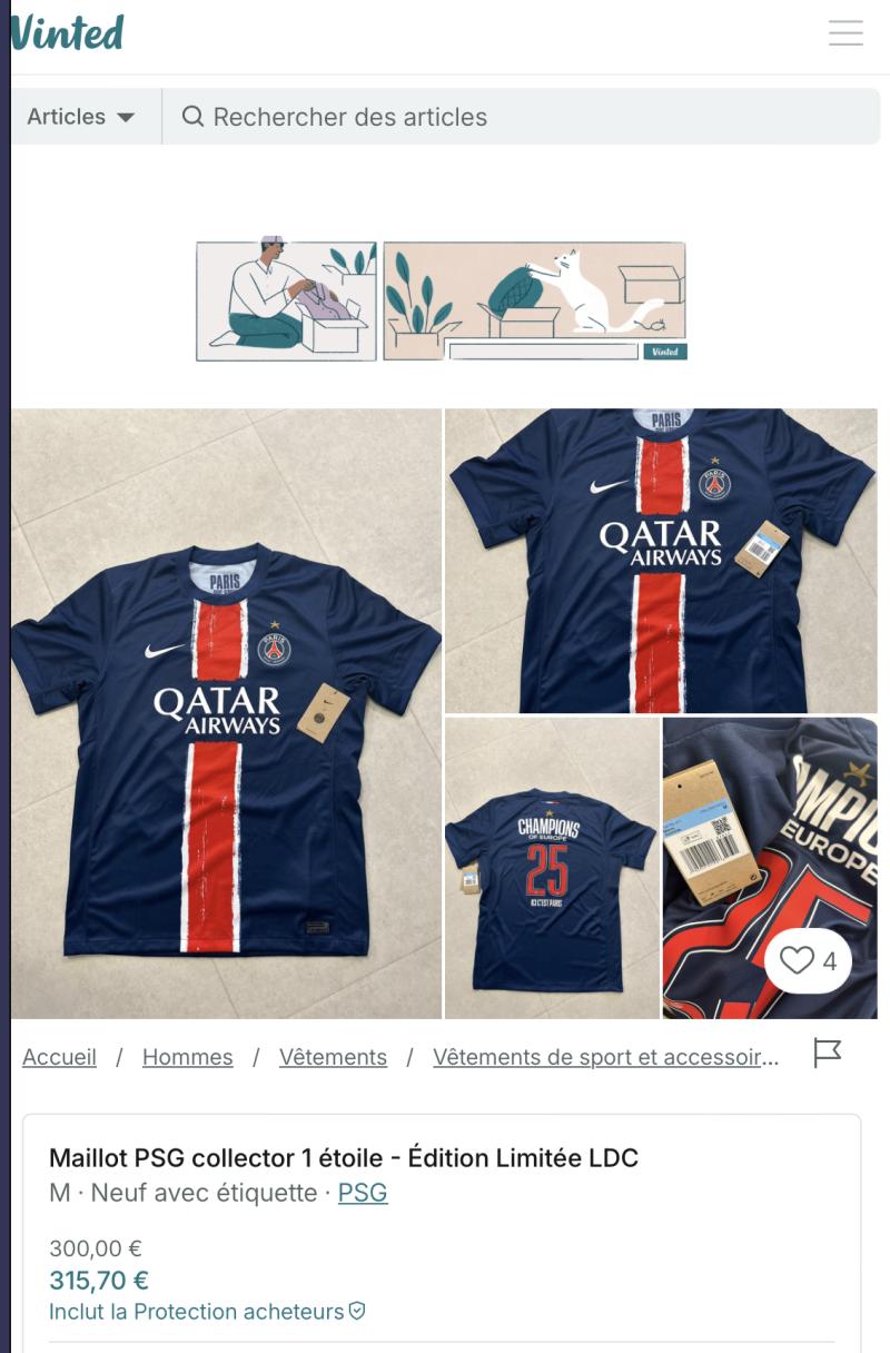 Le maillot étoile du PSG se revend 450 euros