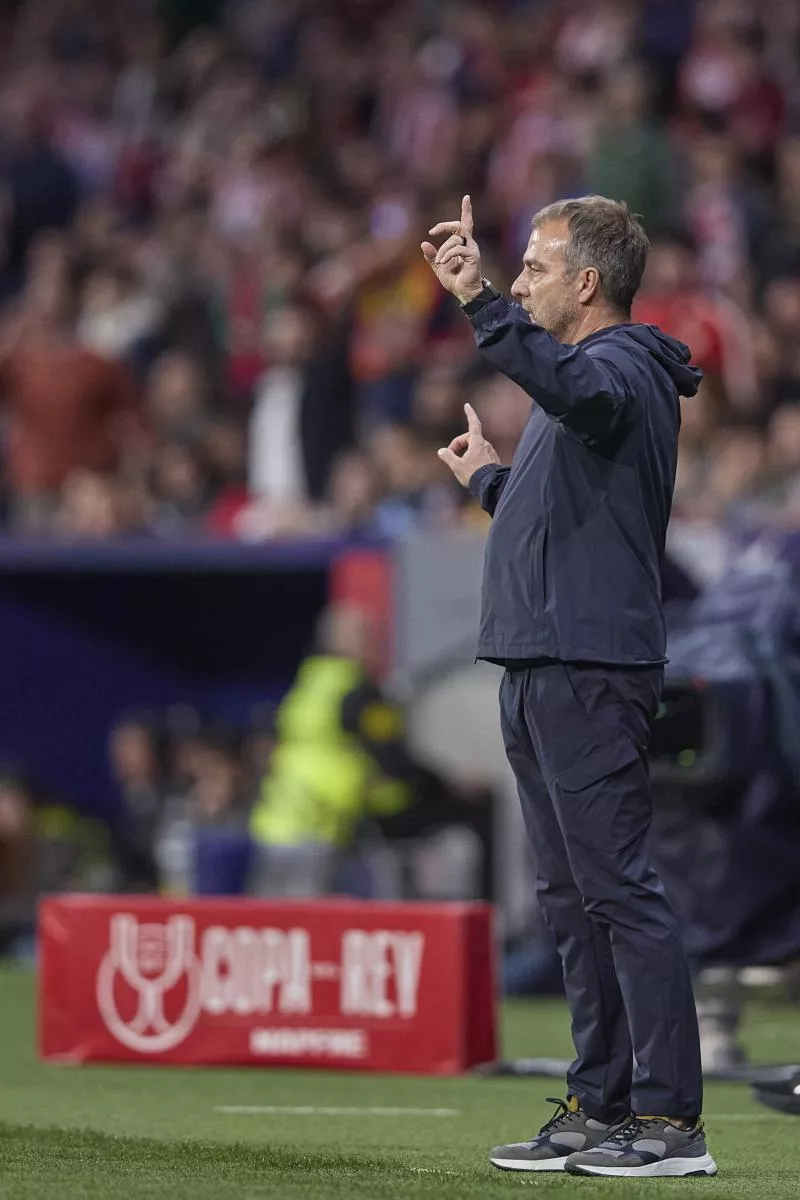 Hansi Flick, head coach (FC Barcelona) gestures during the Copa del Rey semifinal match between Atletico de Madrid and FC Barcelona at Riyadh Air Metropolitano on April 2, 2025 in Madrid, Spain.   (Photo by Manu Reino/DeFodi Images)   - Photo by Icon Sport