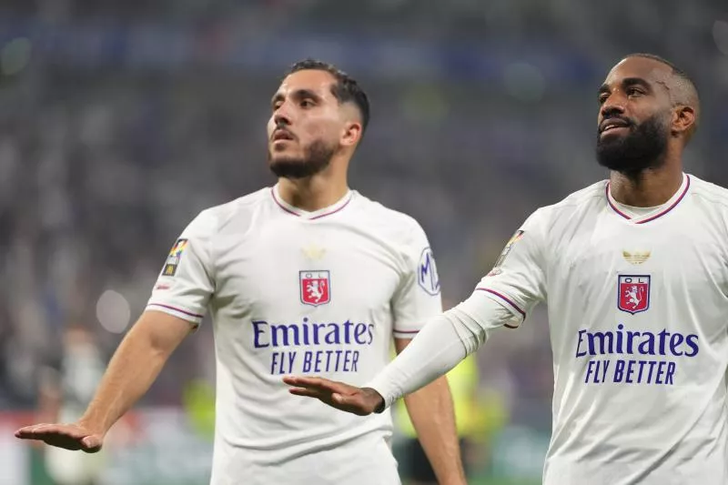 Alexandre LACAZETTE of Olympique Lyonnais and Rayan CHERKI of Olympique Lyonnais during the Ligue 1 MCDonald's match between Lyon and Angers on May 17, 2025 at Groupama Stadium in Lyon, France. (Photo by Dave Winter/Icon Sport)   - Photo by Icon Sport