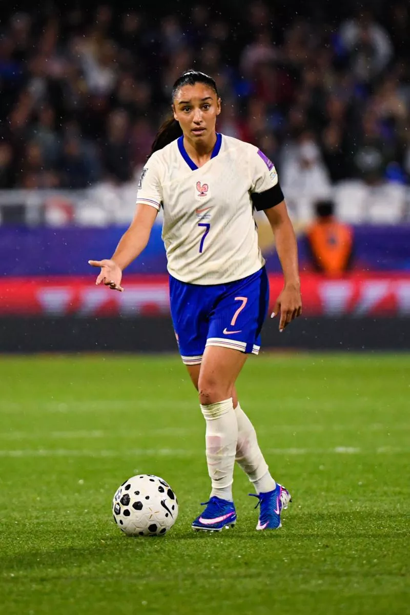Sakina KARCHAOUI of France during the FIFA Coupe du Monde Women's Qualifiers match between France and Netherlands at Stade Abbe Deschamps on April 18, 2026 in Auxerre, France. (Photo by Ewen Gavet/Icon Sport)  - Photo by Icon Sport