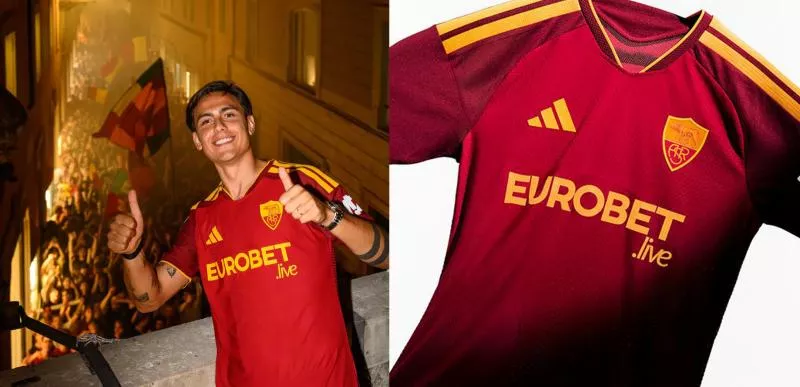 Paulo Dybala présente le nouveau maillot domicile de l&rsquo;AS Roma 2026-2027