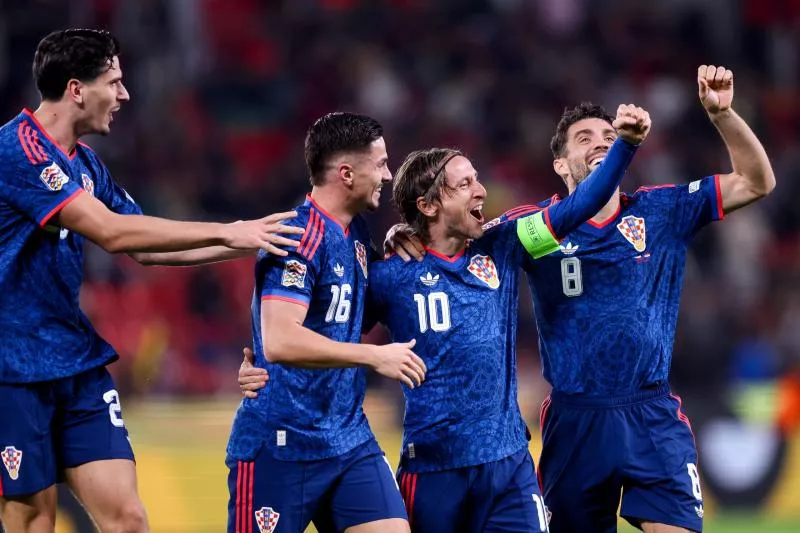 PRAGUE, CZECH REPUBLIC - SEPTEMBER 26: Igor Matanovic of Croatia, Franjo Ivanovic of Croatia, Luka Modric of Croatia and Mateo Kovacic of Croatia celebrate during the UEFA Nations League 2026/27 group phase match between Czechia and Croatia at Fortuna Arena on September 26, 2026 in Prague, Czech Republic. Photo: Matija Habljak/PIXSELL - Photo by Icon Sport