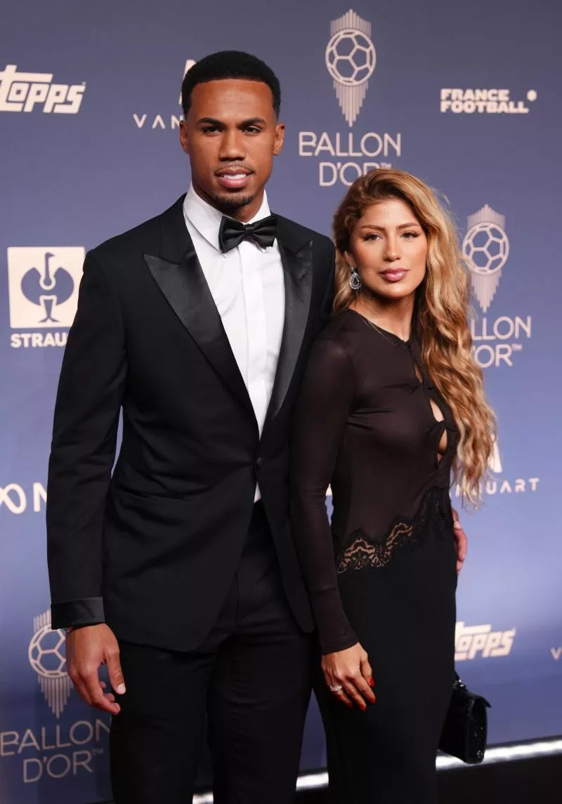 Arsenal's Gabriel Magalhaes and wife Gabrielle Figueiredo arriving on the red carpet ahead of the 70th annual Ballon d'Or ceremony at the London Palladium Theatre. Picture date: Monday October 26, 2026. - Photo by Icon Sport