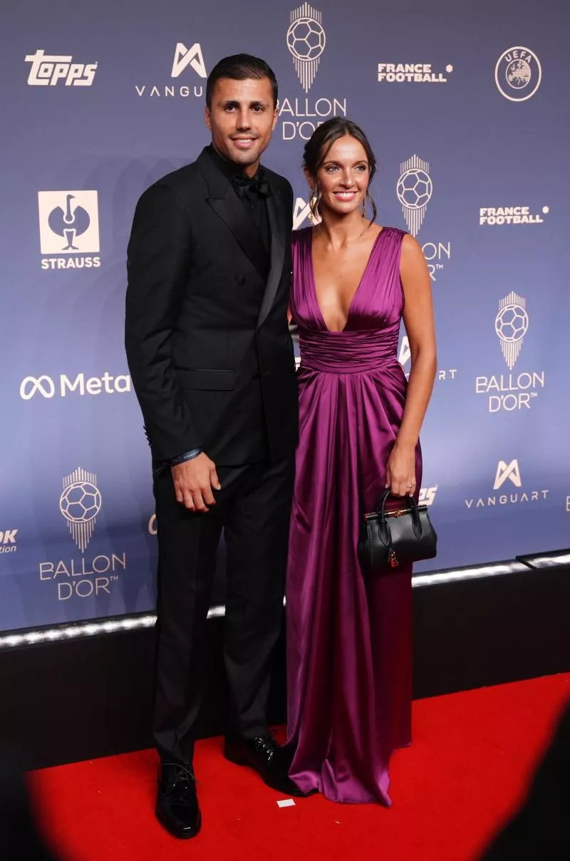 Barcelona's Rodri and partner Laura Iglesias arriving on the red carpet ahead of the 70th annual Ballon d'Or ceremony at the London Palladium Theatre. Picture date: Monday October 26, 2026. - Photo by Icon Sport