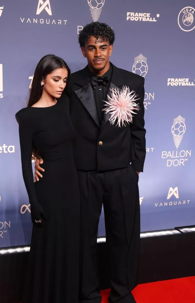 Barcelona's Lamine Yamal and partner Ines Garcia arriving on the red carpet ahead of the 70th annual Ballon d'Or ceremony at the London Palladium Theatre. Picture date: Monday October 26, 2026. - Photo by Icon Sport