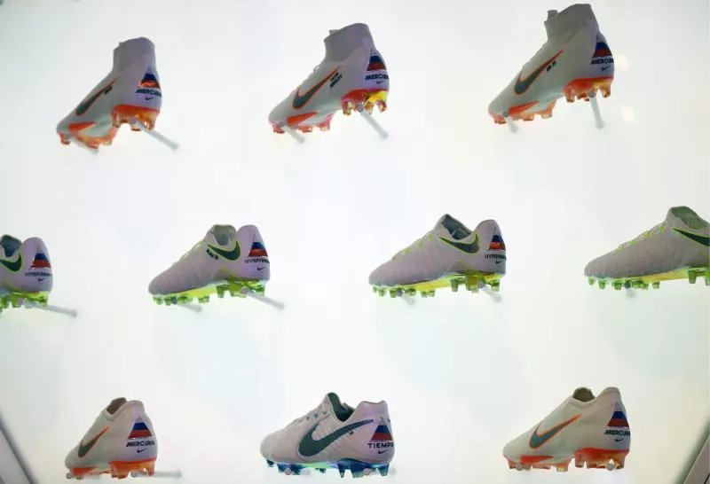 MOSCOW, RUSSIA - MAY 17, 2018: Football shoes from Nike's new Just Do It collection unveiled in Moscow. The boots are to be worn by Nike athletes competing in the 2018 FIFA World Cup in Russia. Sergei Savostyanov/TASS (Credit Image: © Savostyanov Sergei/TASS via ZUMA Press) - Photo by Icon Sport
